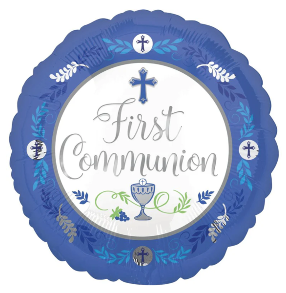Folienballon - First Communion, blau- ø 43cm